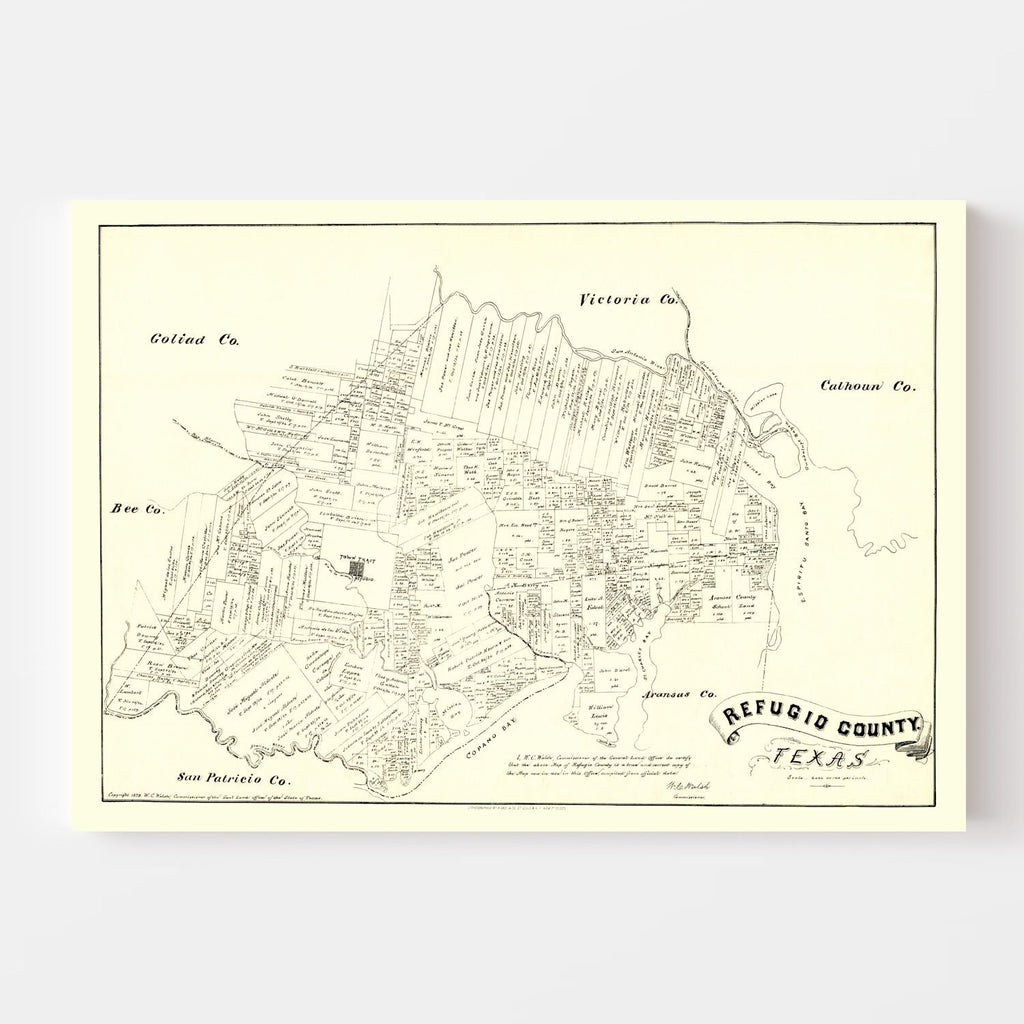 Vintage Map of Refugio County, Texas 1879