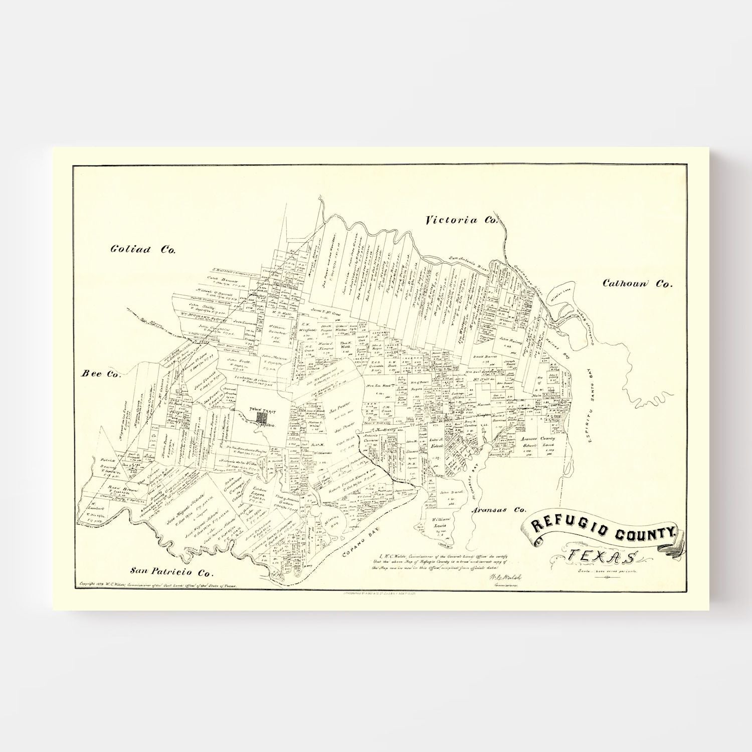 Vintage Map of Refugio County, Texas 1879