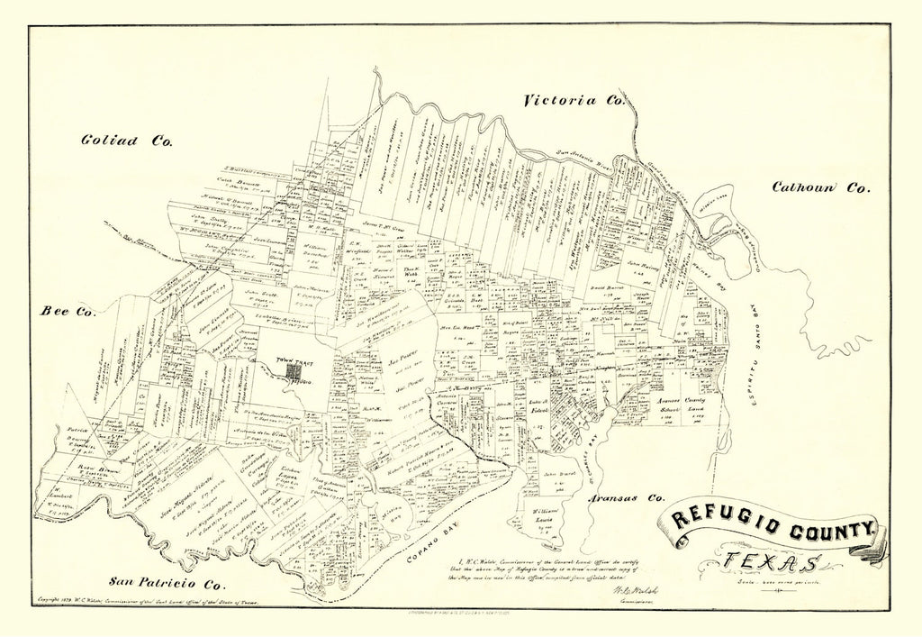 Vintage Map of Refugio County, Texas 1879