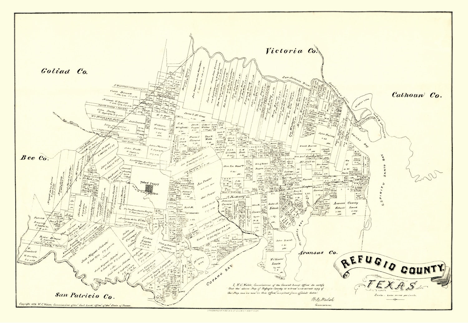 Vintage Map of Refugio County, Texas 1879