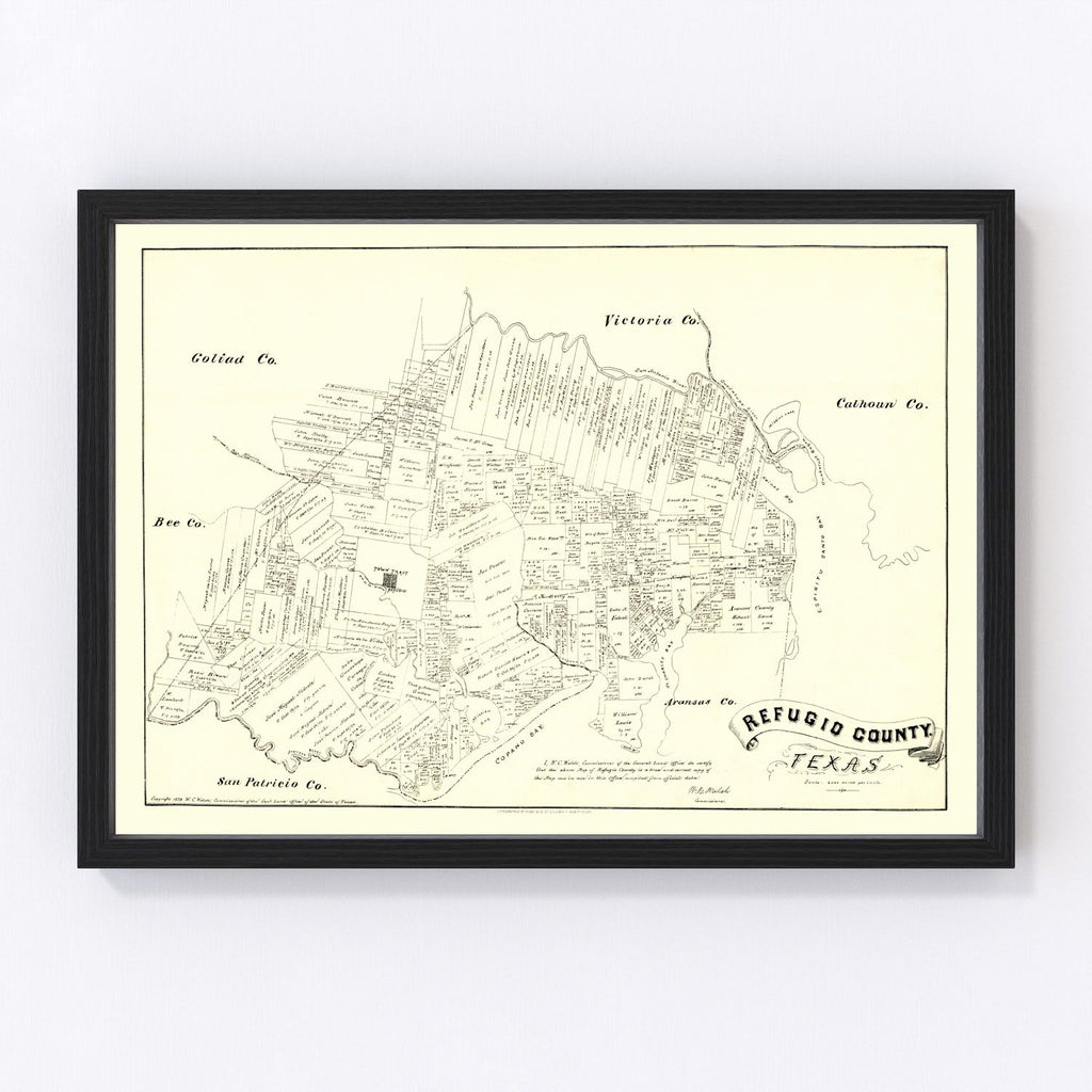 Vintage Map of Refugio County, Texas 1879