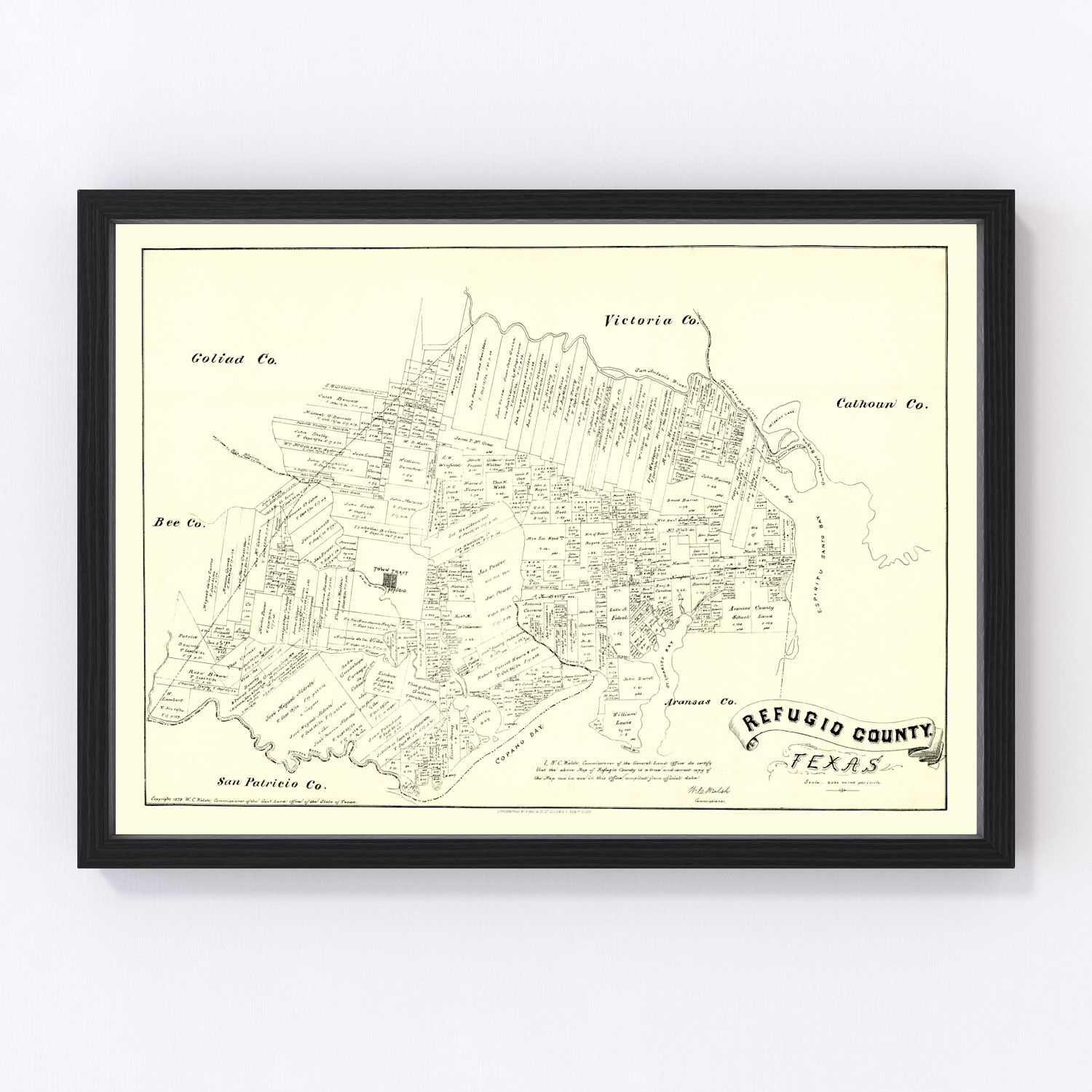Vintage Map of Refugio County, Texas 1879