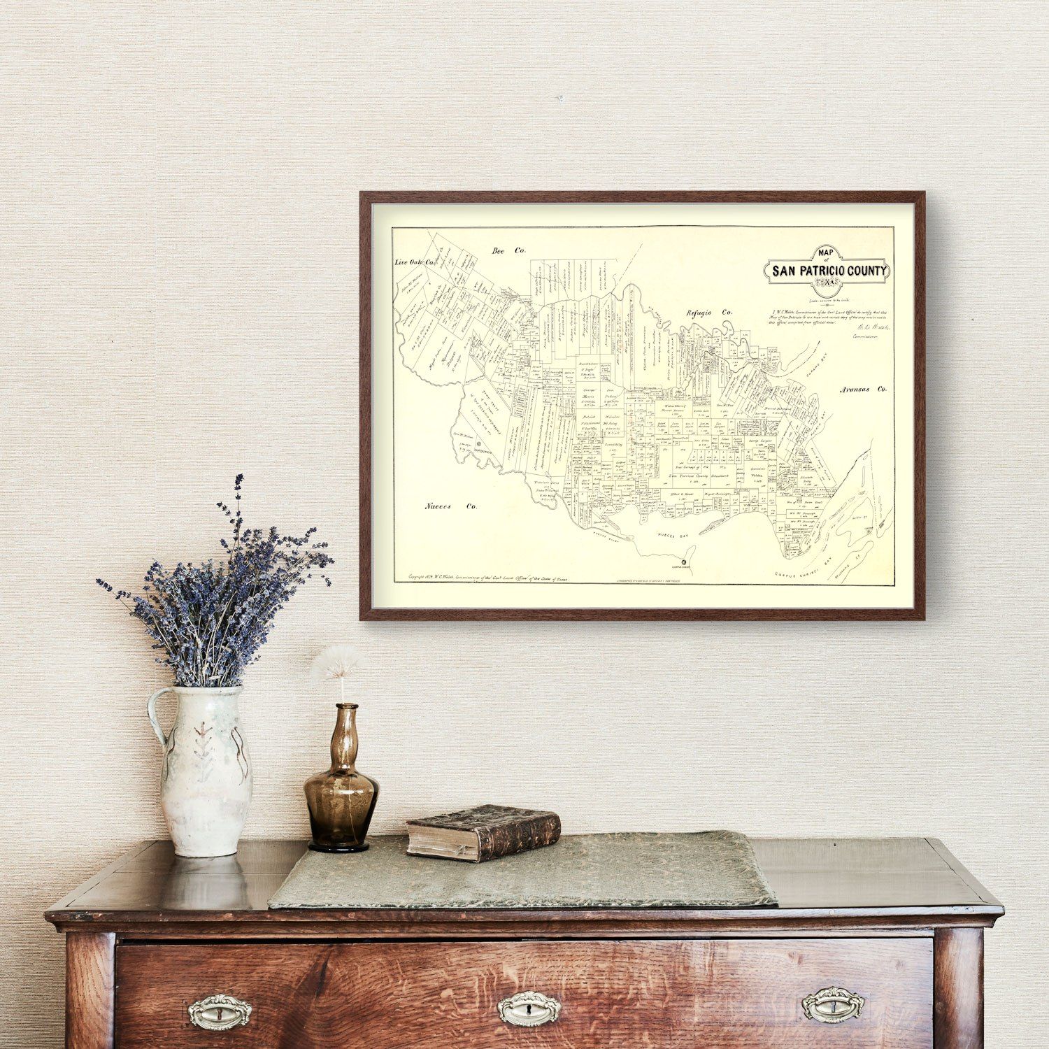 Vintage Map of San Patricio County, Texas 1879