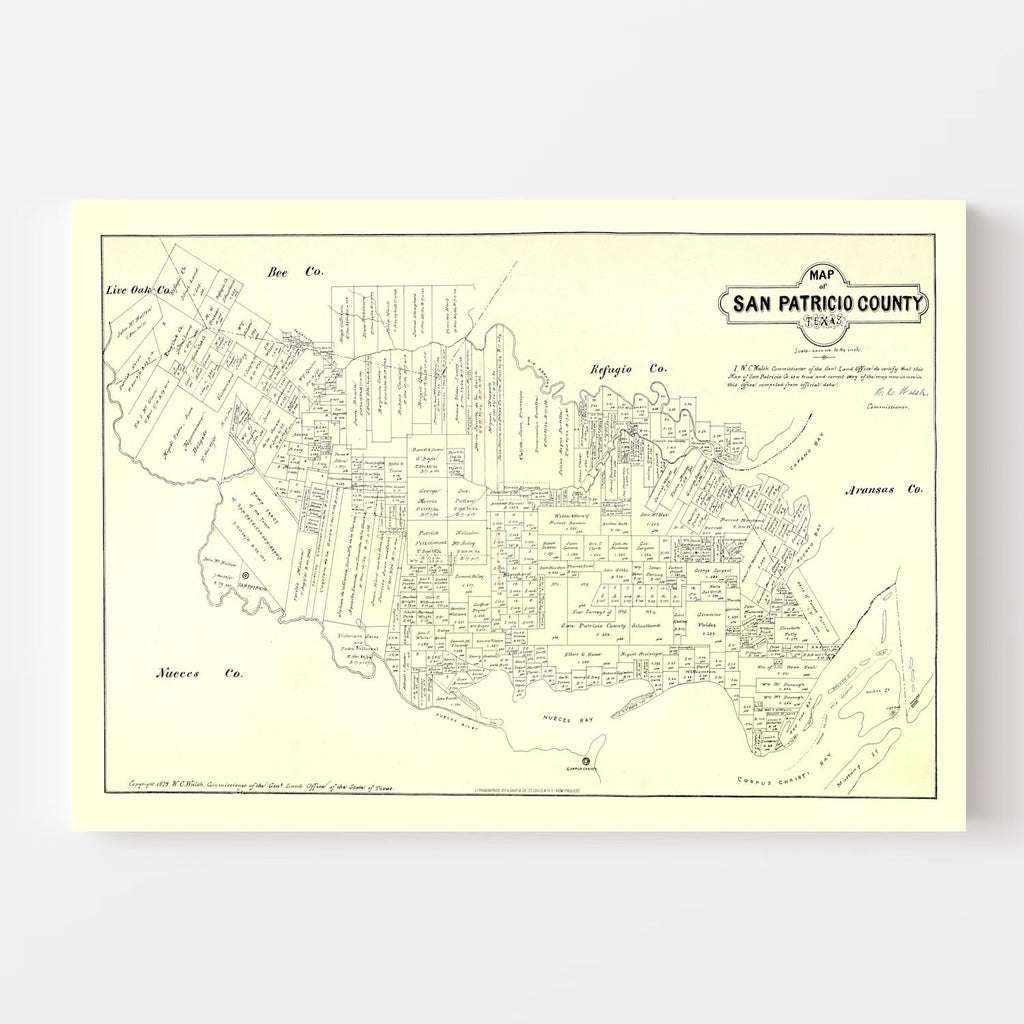 Vintage Map of San Patricio County, Texas 1879