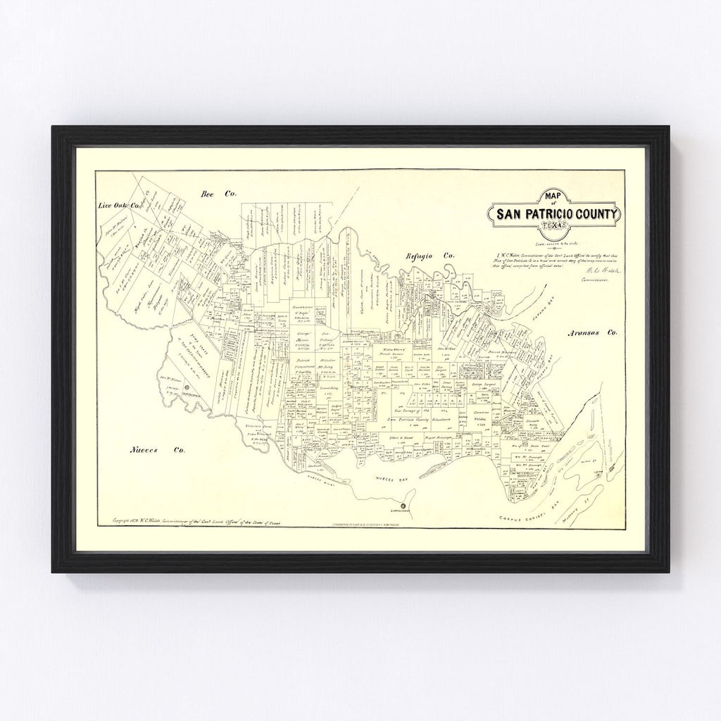 Vintage Map of San Patricio County, Texas 1879