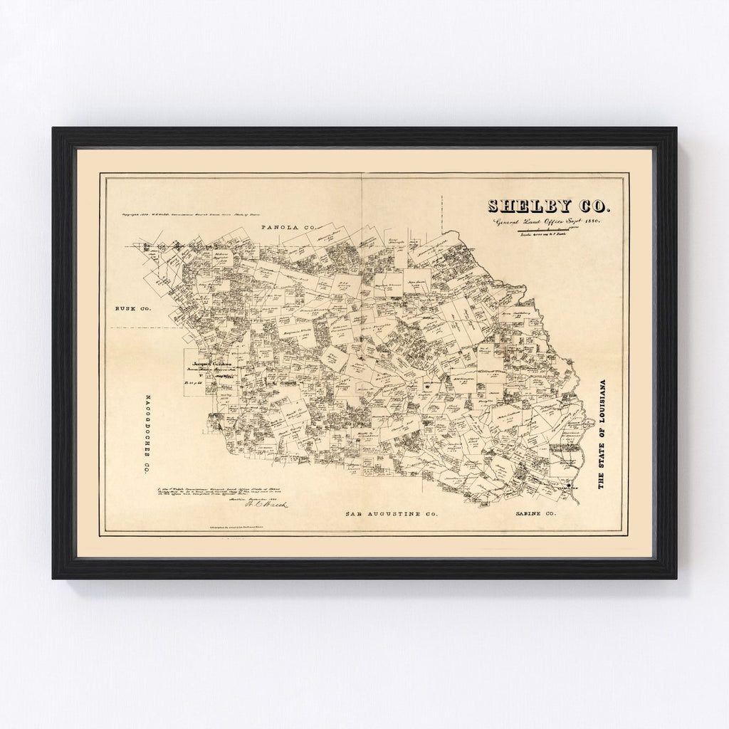 Vintage Map of Shelby County, Texas 1879