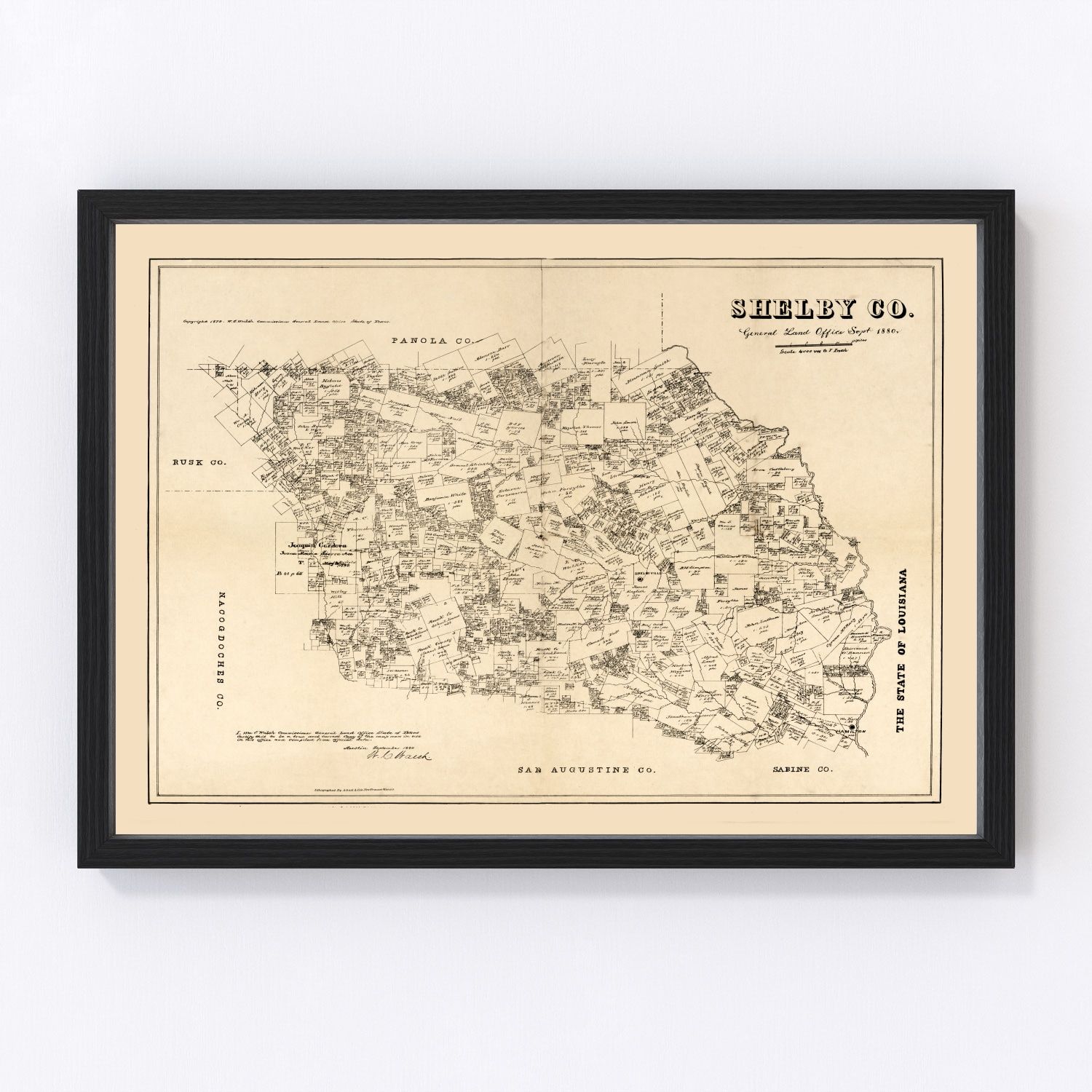 Vintage Map of Shelby County, Texas 1879