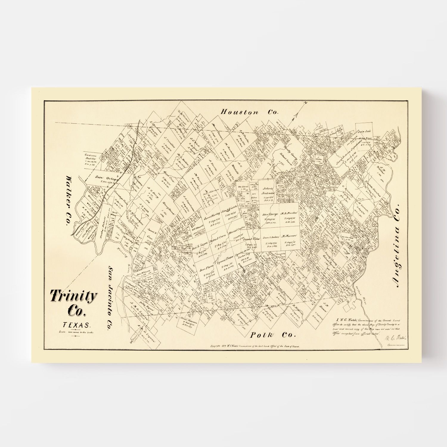 Vintage Map of Trinity County, Texas 1879