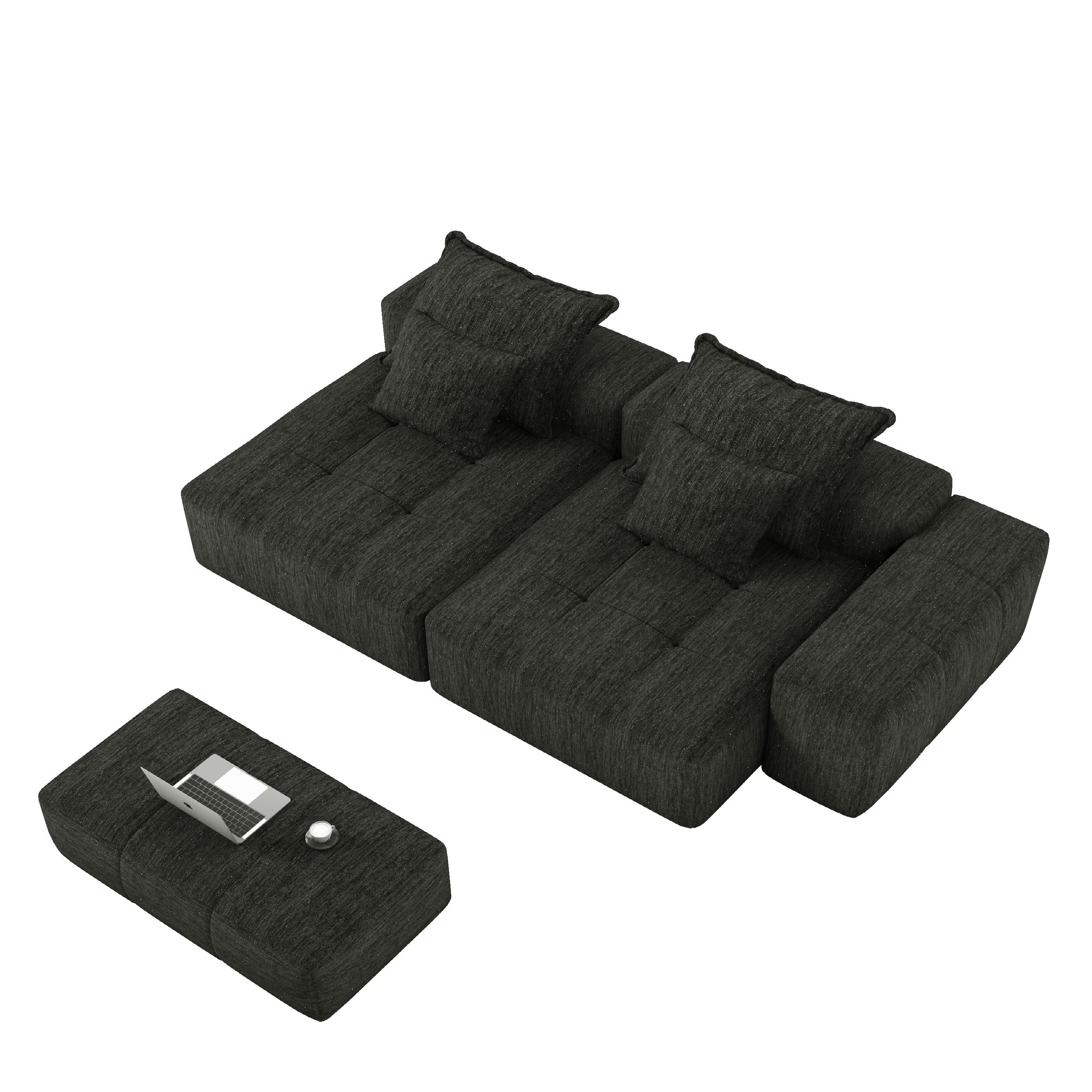 Modern Oversized Modular Sectional Sofa with 2 Chaise Lounge and 2 Armrest, Sparkling Chenille Fabric Soft Cushion Sofa with 4 Pillows, 4 PCS DIY Combination Tufted Sofa, No Assembly Required, BLACK