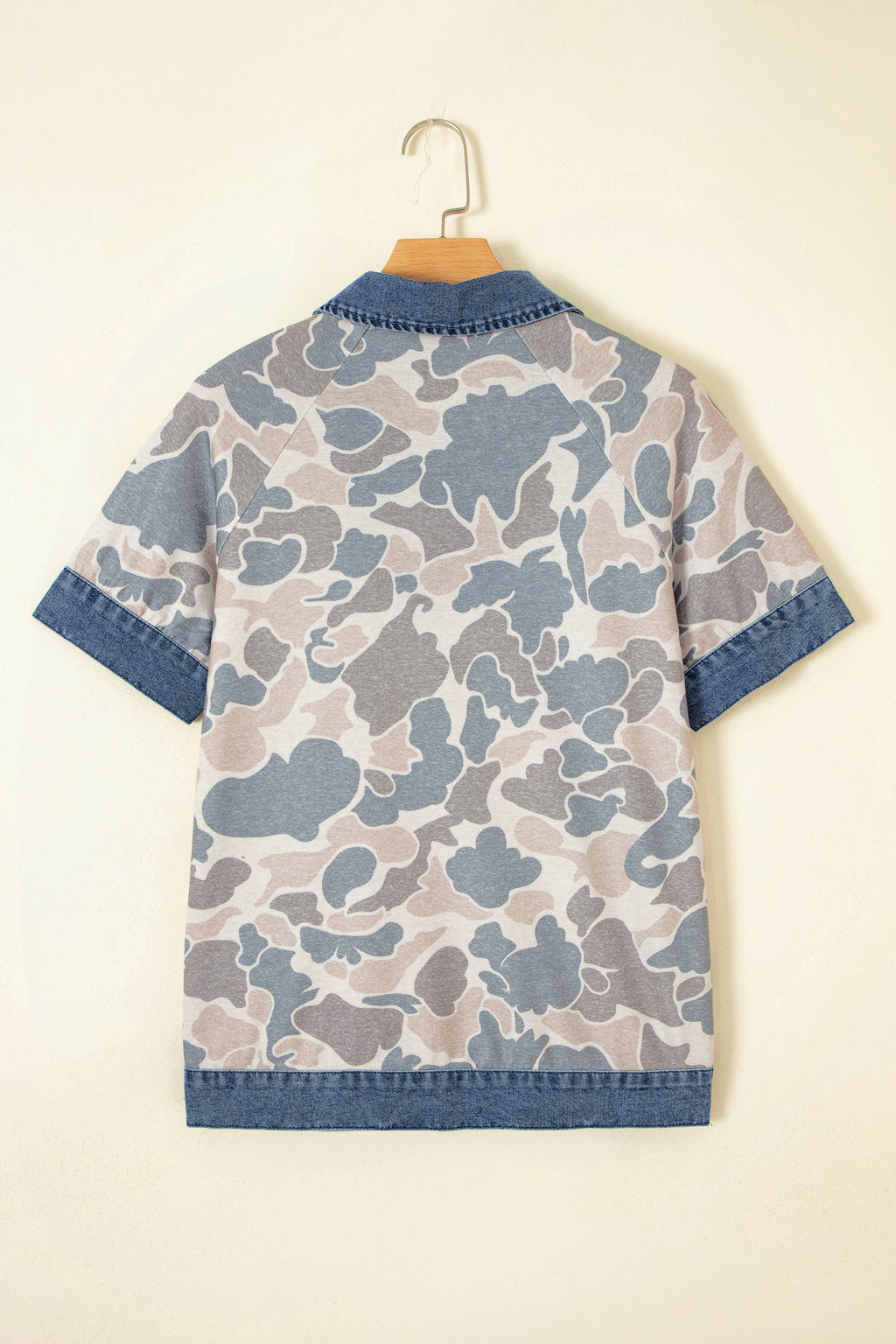 Camo Denim Patchwork Polo Collar Tee