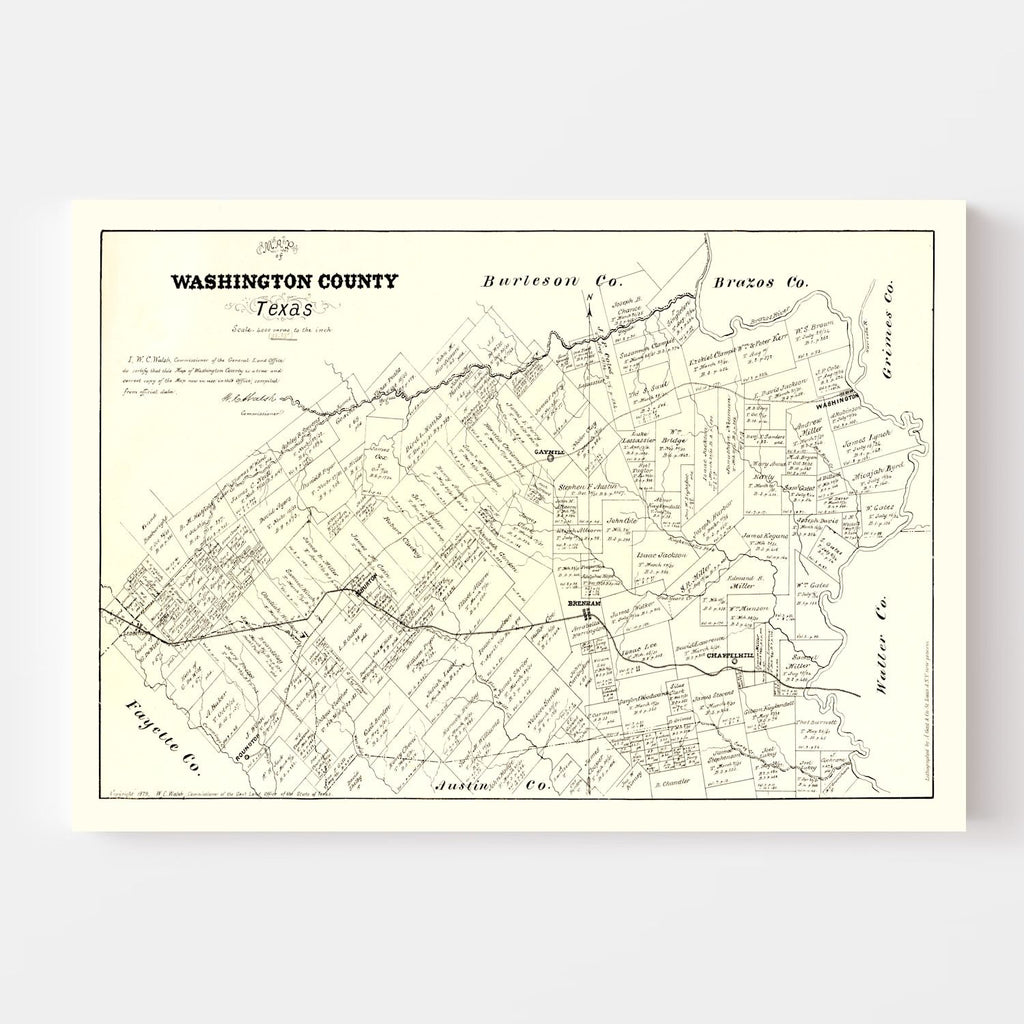 Vintage Map of Washington County, Texas 1879