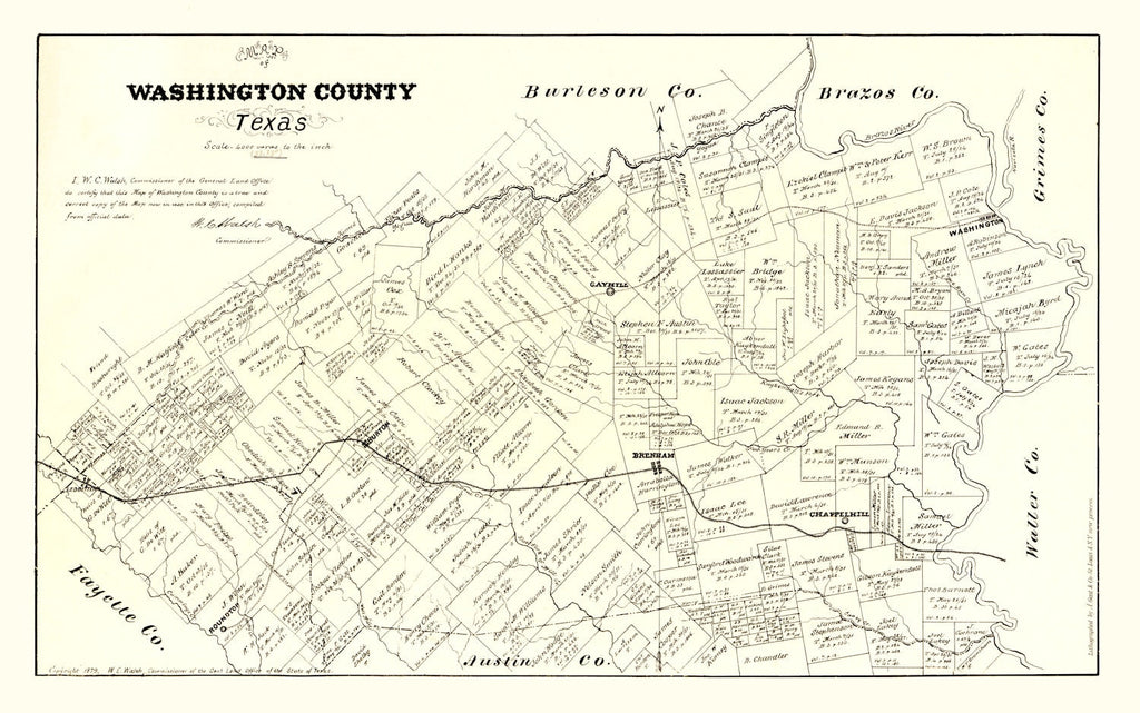 Vintage Map of Washington County, Texas 1879