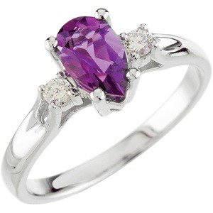 14K White Gold Natural Amethyst & 1/10 CTW Natural Diamond Ring