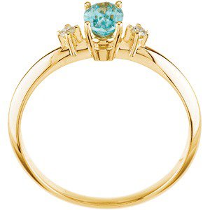 14K Yellow Gold Natural Blue Zircon & .04 CTW Natural Diamond Ring