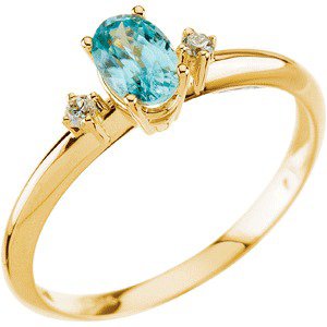 14K Yellow Gold Natural Blue Zircon & .04 CTW Natural Diamond Ring