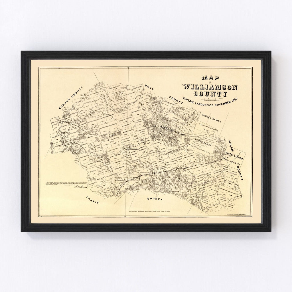 Vintage Map of Williamson County, Texas 1880