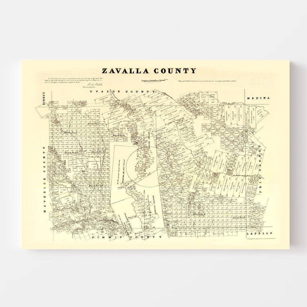 Vintage Map of Zavalla County, Texas 1879