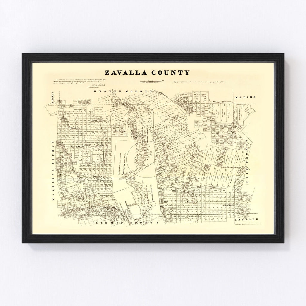 Vintage Map of Zavalla County, Texas 1879