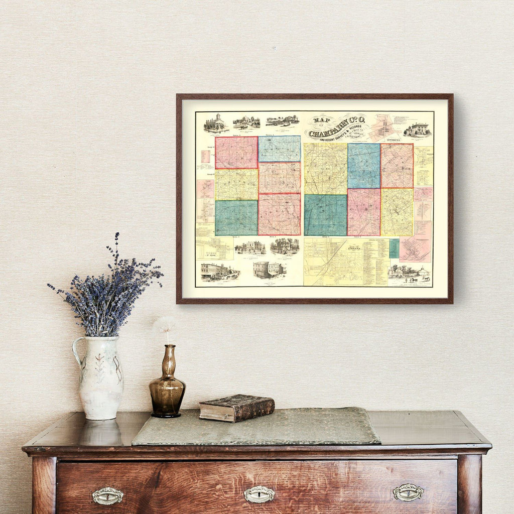 Vintage Map of Champaign County, Ohio 1858