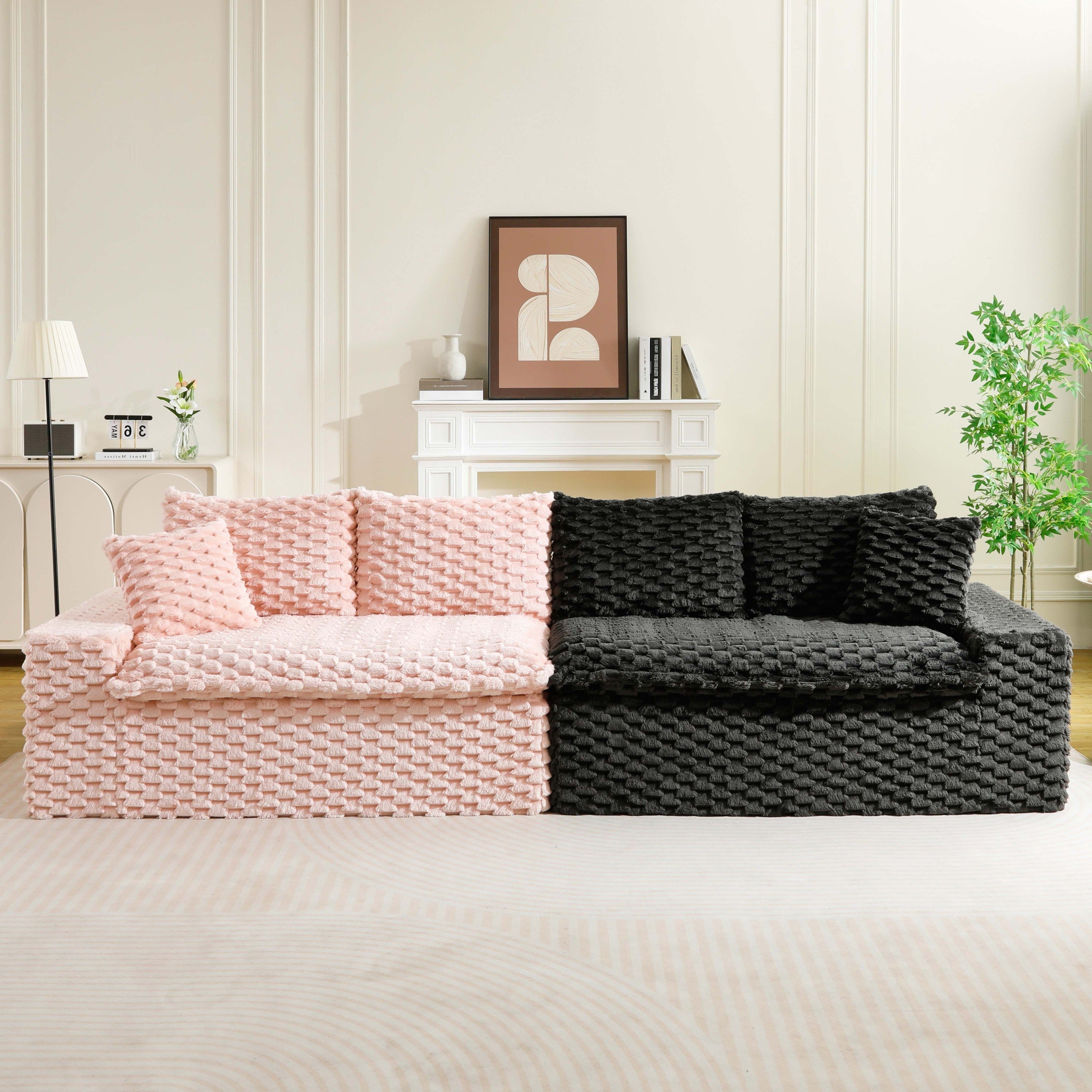 Luxury Color-Block Turtle Velvet Multifunctional Sofa - Arrangeable in Single Row, Side-by-Side or Facing Each Other, Stylish Living Room Furniture for Cozy Home Decor