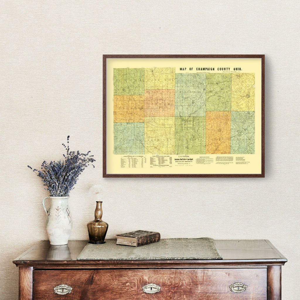 Vintage Map of Champaign County, Ohio 1894