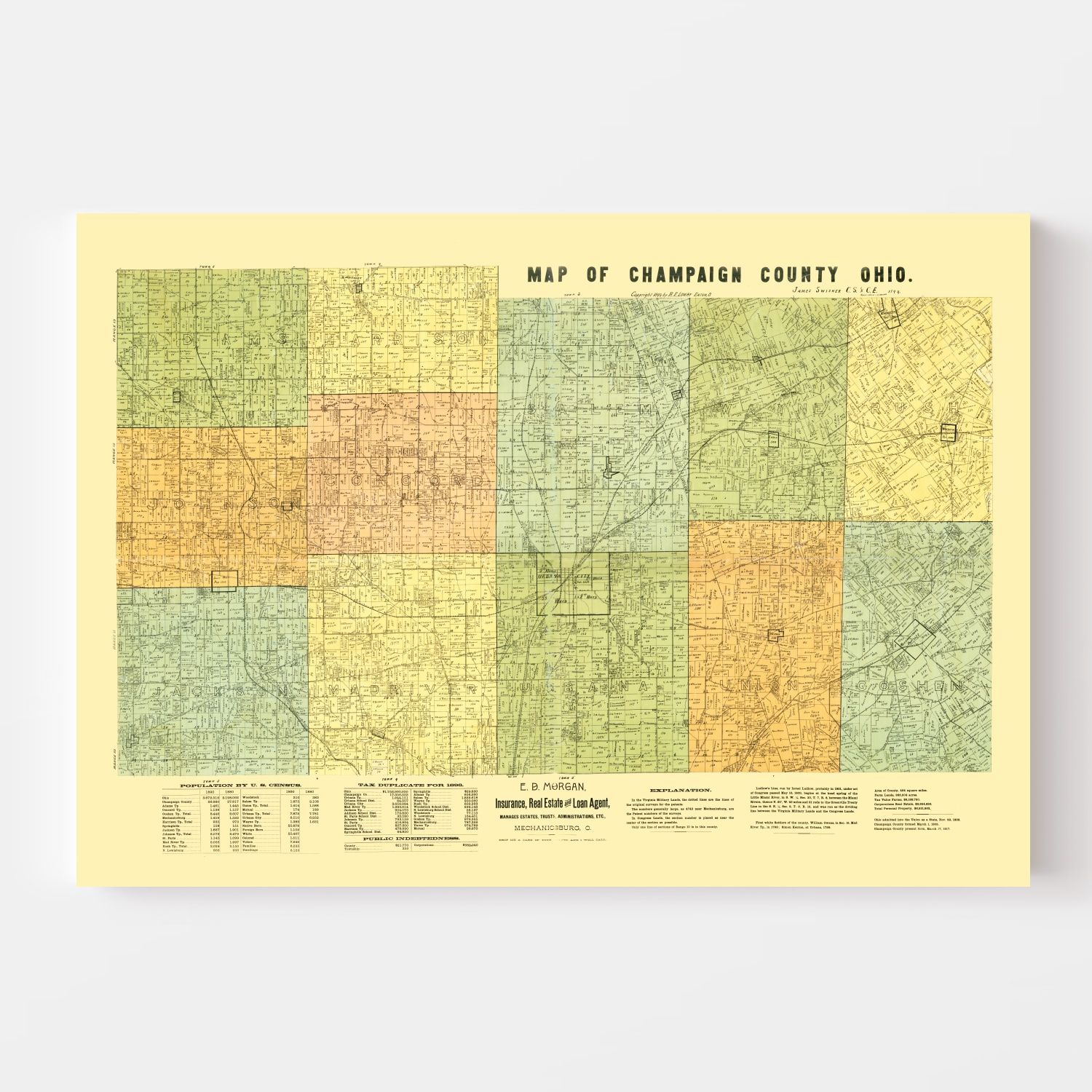 Vintage Map of Champaign County, Ohio 1894