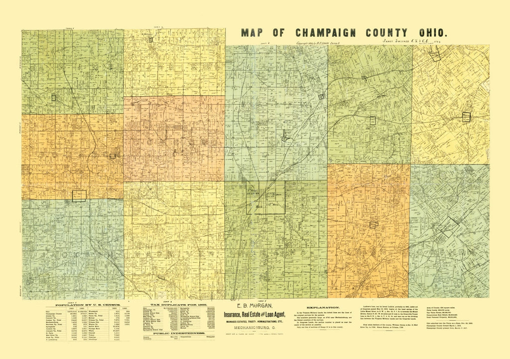 Vintage Map of Champaign County, Ohio 1894