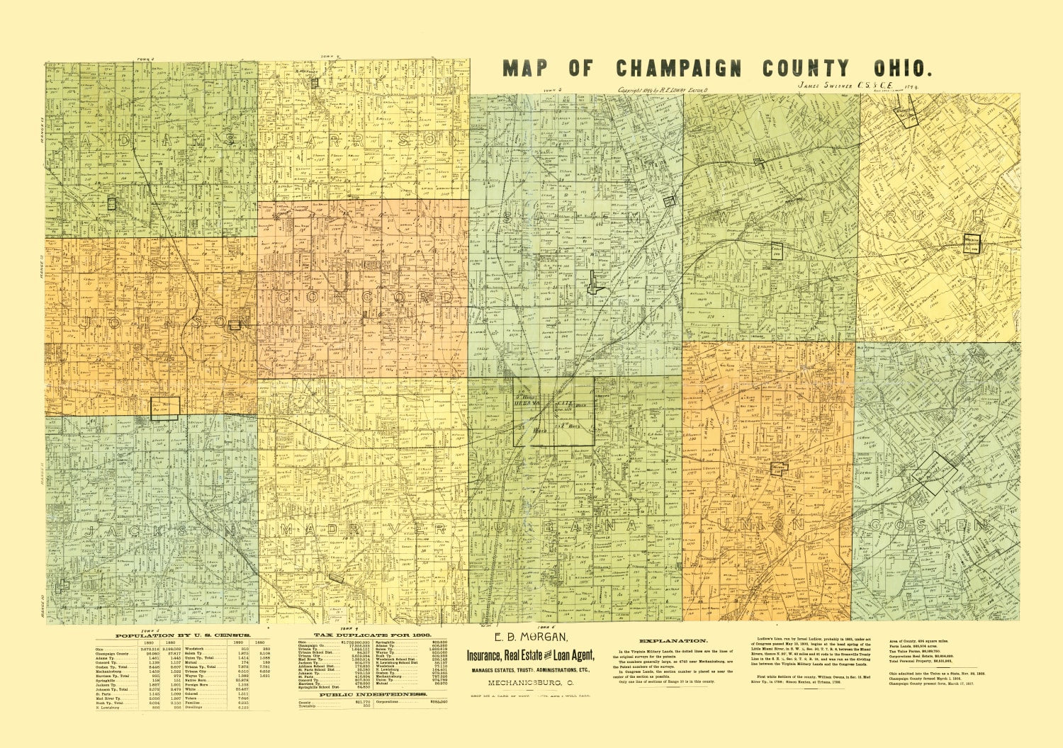 Vintage Map of Champaign County, Ohio 1894