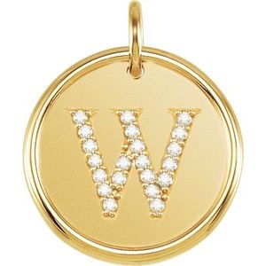 18K Yellow Gold Vermeil 1/10 CTW Natural Diamond Posh Mommy® Initial W Pendant