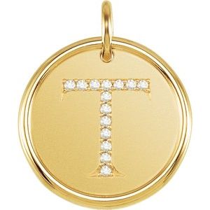 18K Yellow Gold Vermeil .07 CTW Natural Diamond Posh Mommy® Initial T Pendant