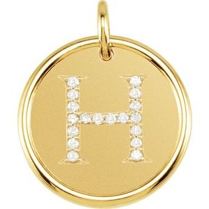 18K Yellow Gold Vermeil .07 CTW Natural Diamond Posh Mommy® Initial H Pendant