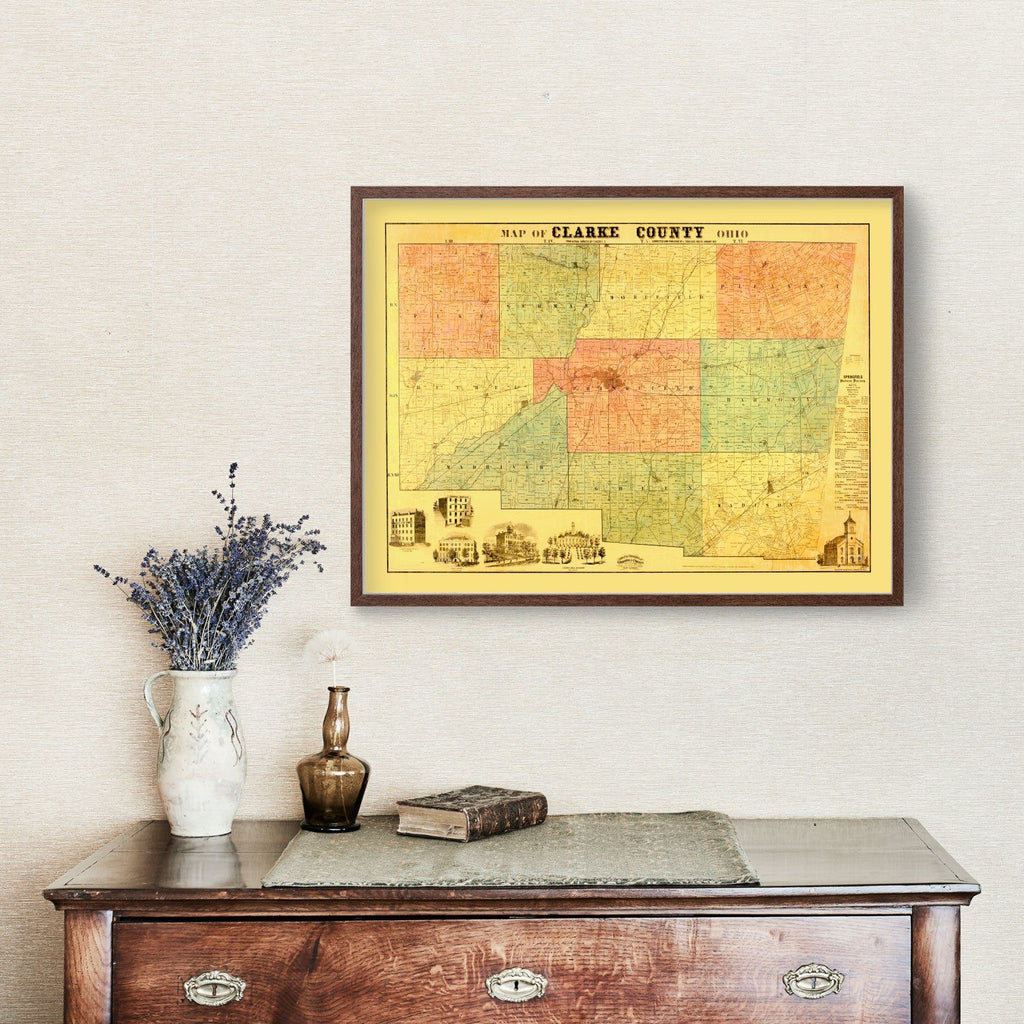 Vintage Map of Clarke County, Ohio 1859
