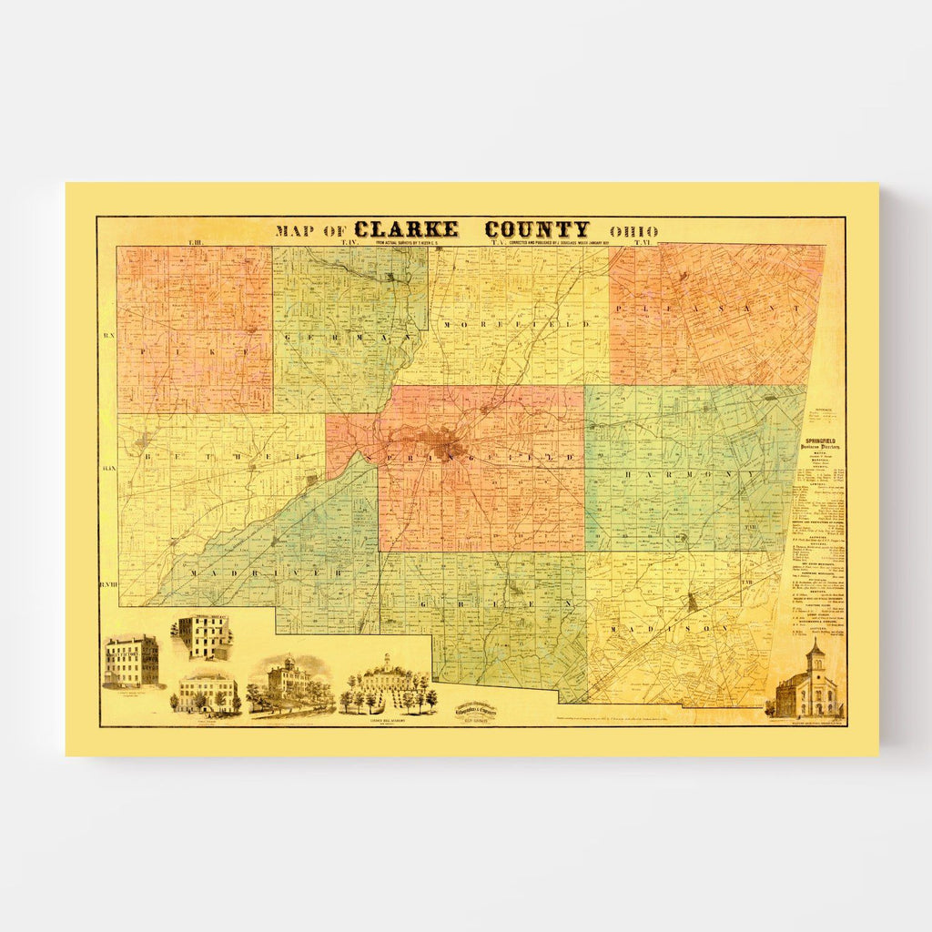 Vintage Map of Clarke County, Ohio 1859