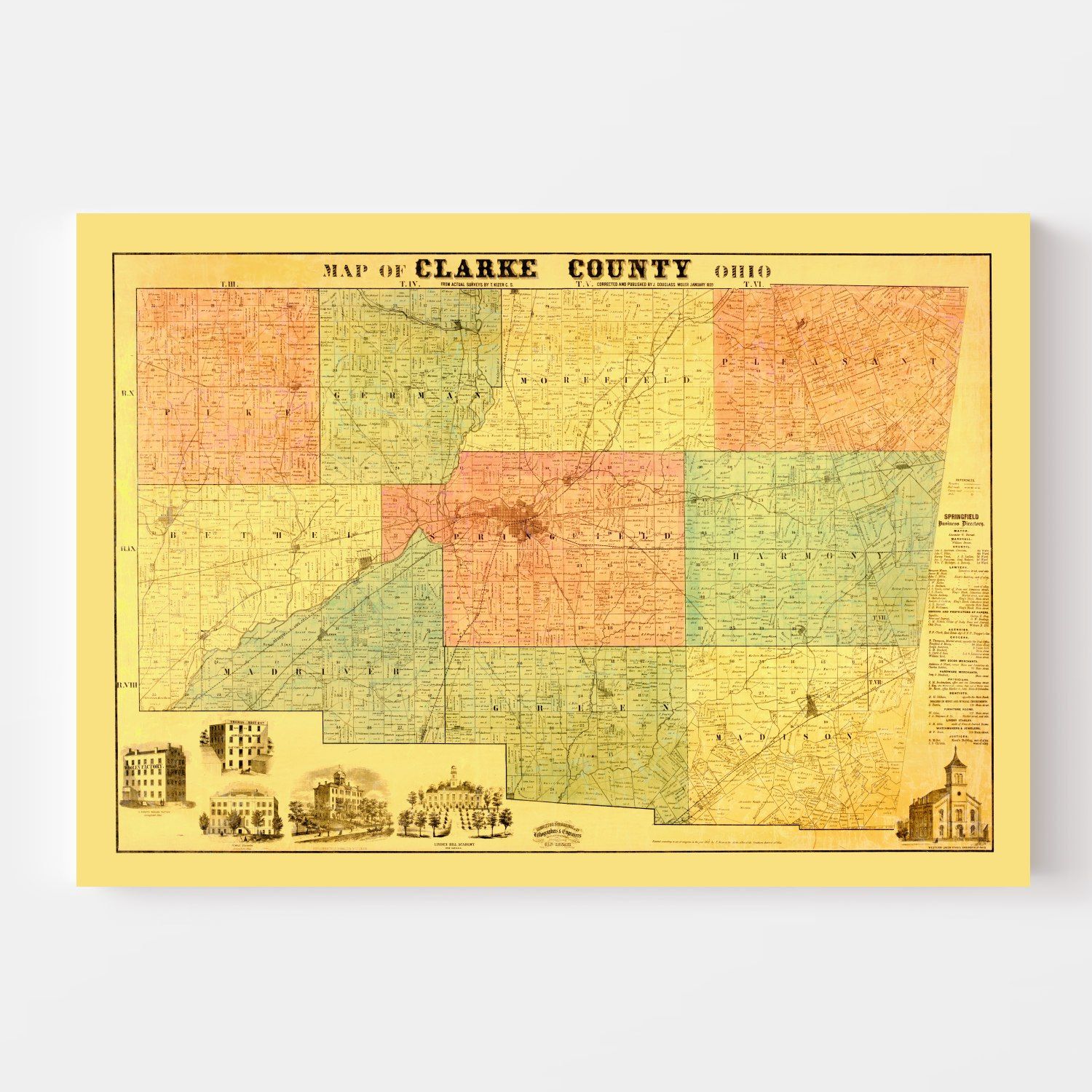 Vintage Map of Clarke County, Ohio 1859