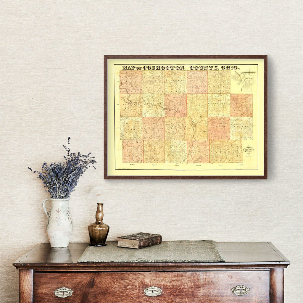 Vintage Map of Coshocton County, Ohio 1850