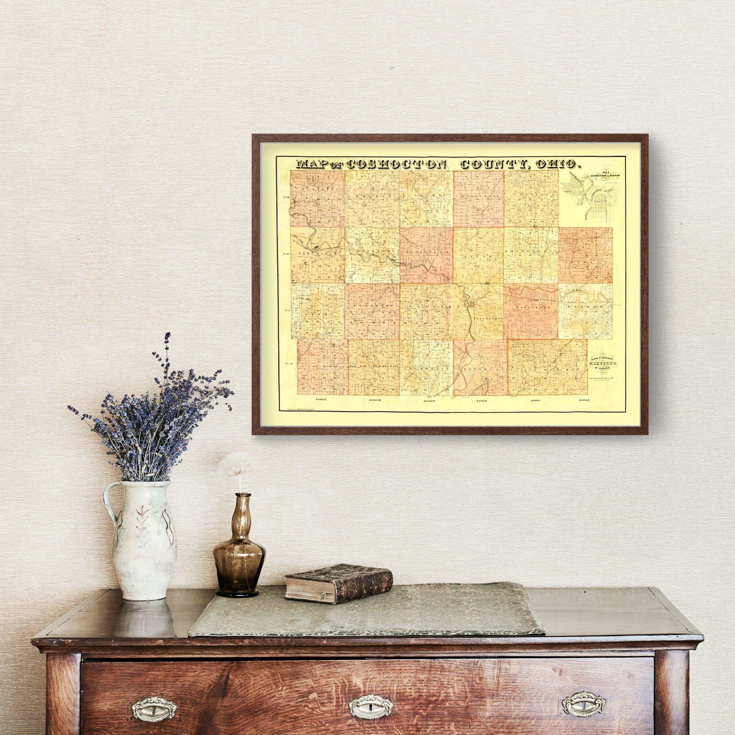 Vintage Map of Coshocton County, Ohio 1850