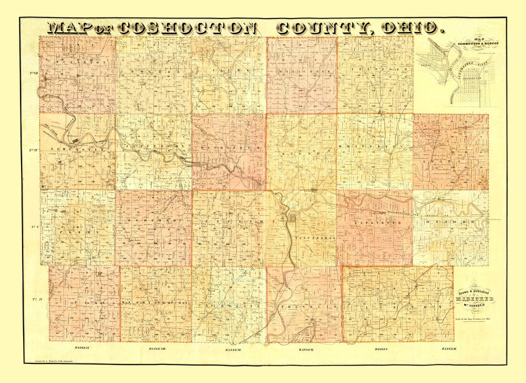 Vintage Map of Coshocton County, Ohio 1850