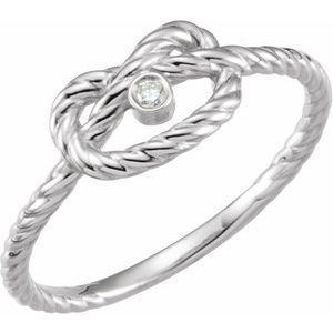 14K White Gold .025 CT Natural Diamond Rope Knot Ring