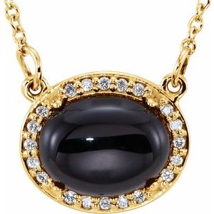 14K Yellow Gold Natural Black Onyx & .05 CTW Natural Diamond Halo-Style 16 1/2" Necklace