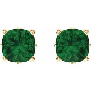 14K Yellow Gold 4x4 mm Cushion Lab-Grown Emerald Earrings – image 2