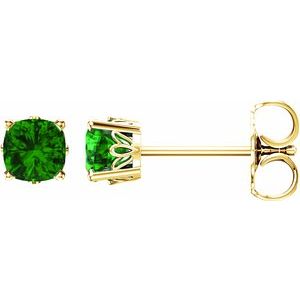 14K Yellow Gold 4x4 mm Cushion Lab-Grown Emerald Earrings