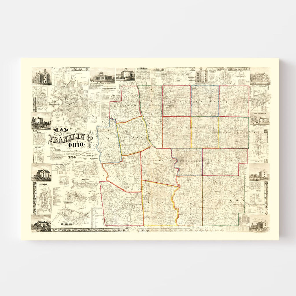Vintage Map of Franklin County, Ohio 1856
