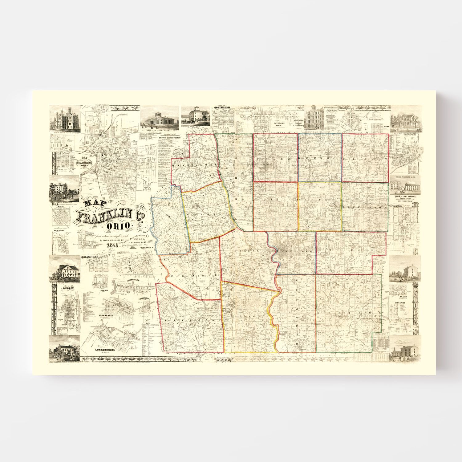 Vintage Map of Franklin County, Ohio 1856
