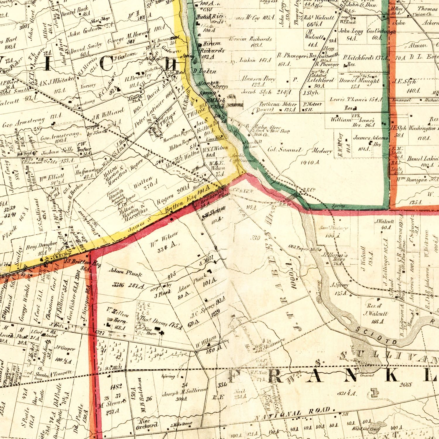 Vintage Map of Franklin County, Ohio 1856