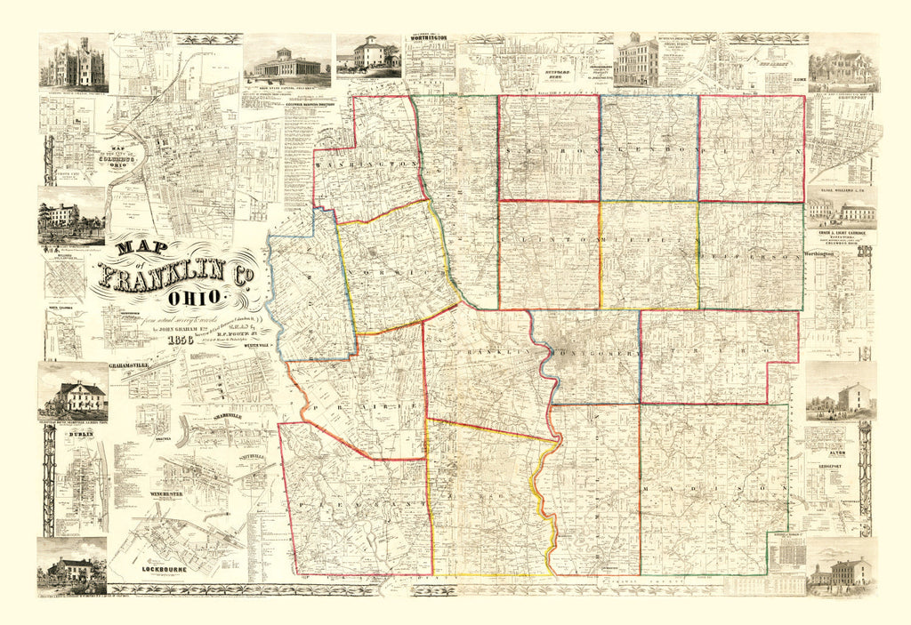 Vintage Map of Franklin County, Ohio 1856