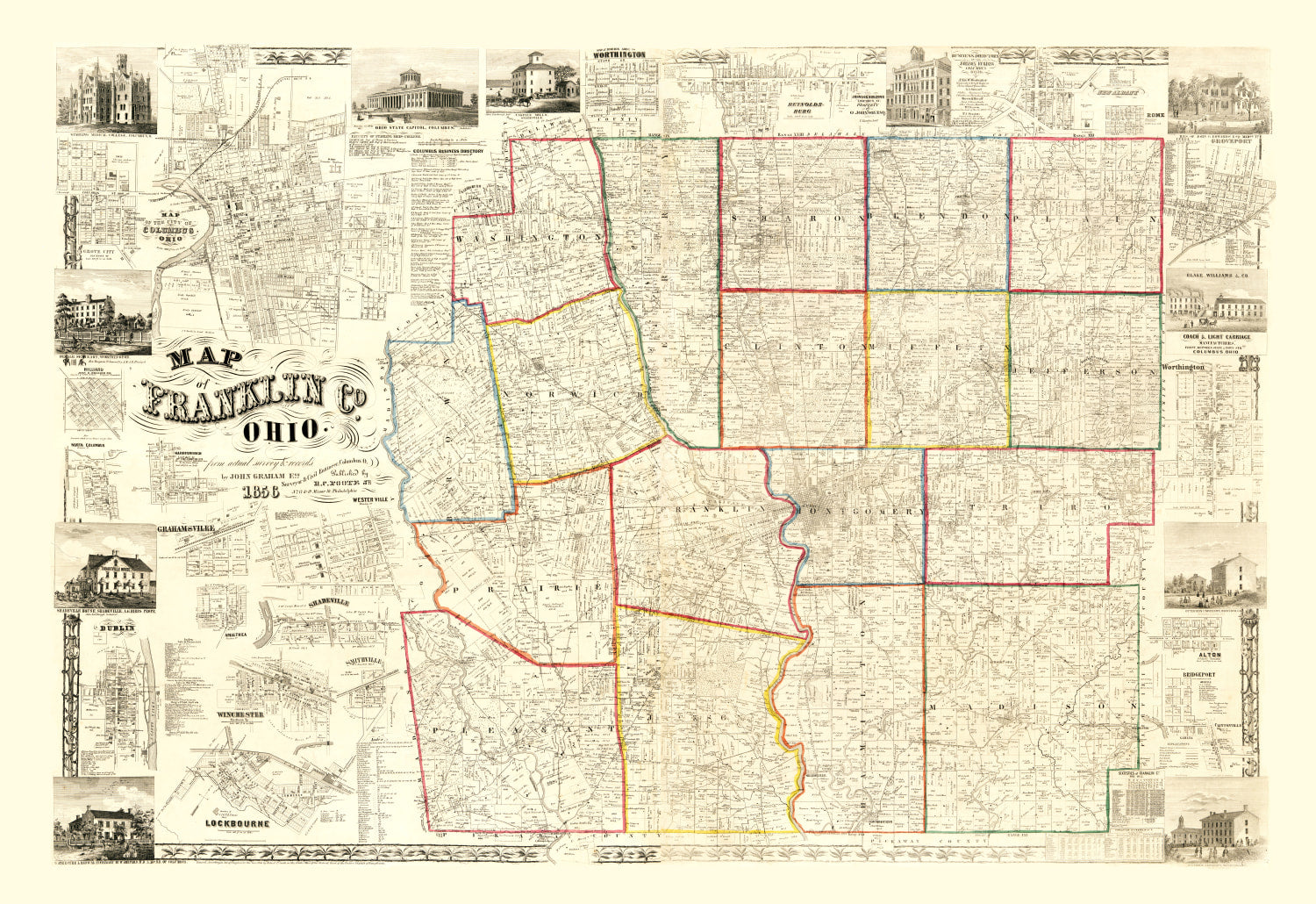 Vintage Map of Franklin County, Ohio 1856