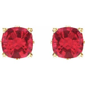 14K Yellow Gold 4x4 mm Cushion Lab-Grown Ruby Earrings – image 2