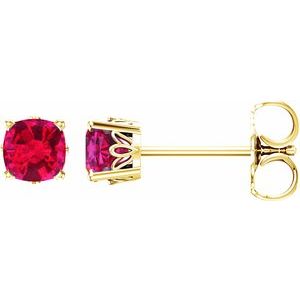 14K Yellow Gold 4x4 mm Cushion Lab-Grown Ruby Earrings