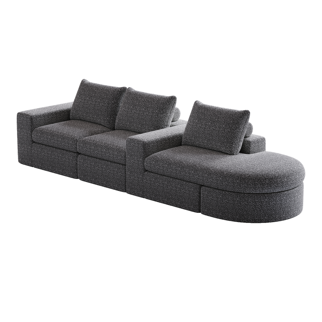 99-Inch Chenille Cloud Curved Sectional Sofa with Chaise, L-Shaped Modern Boneless Couch with Deep Seats, Chenille Sectional Sofa for Living Room and Bedroom, No Assembly Required