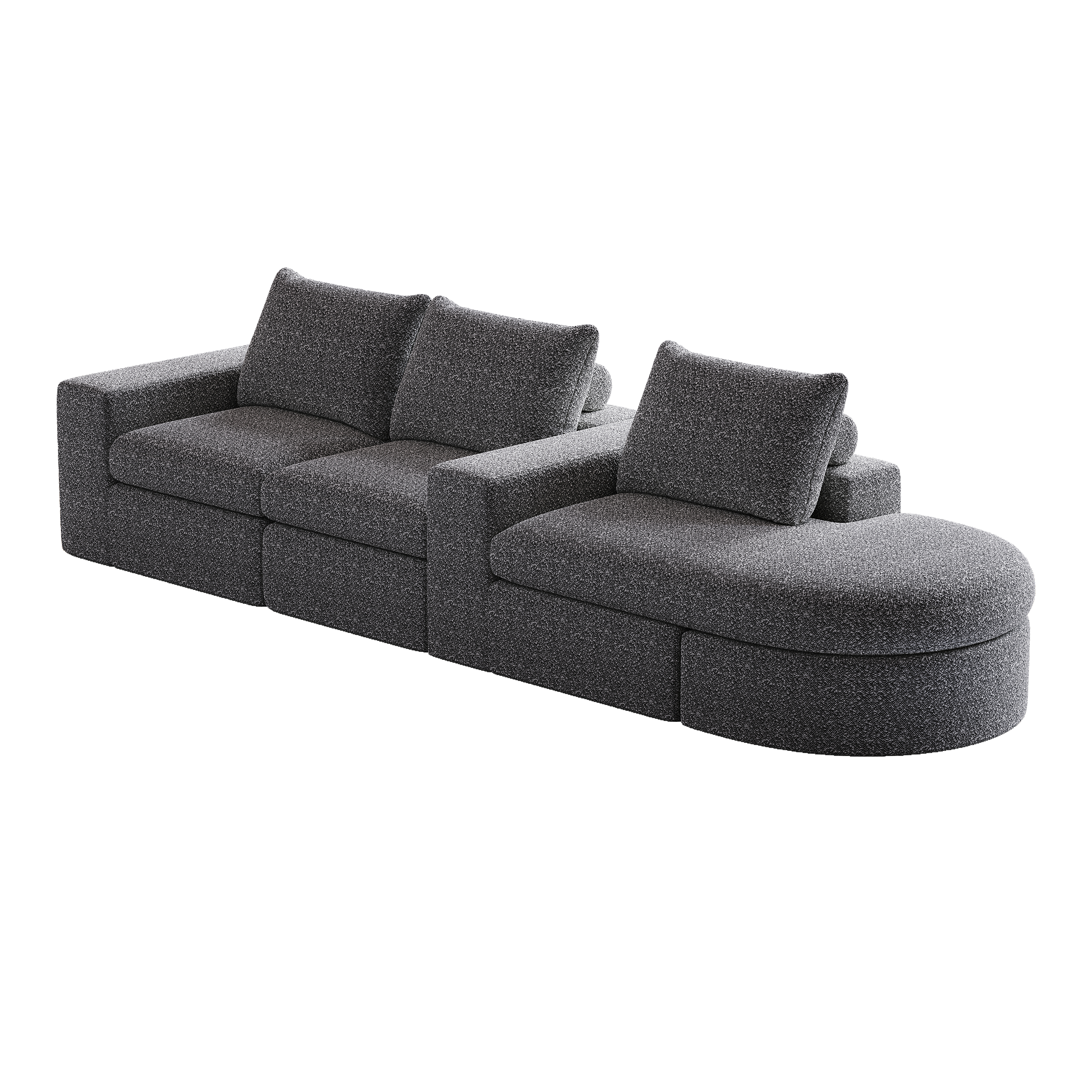 99-Inch Chenille Cloud Curved Sectional Sofa with Chaise, L-Shaped Modern Boneless Couch with Deep Seats, Chenille Sectional Sofa for Living Room and Bedroom, No Assembly Required
